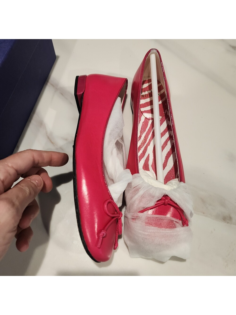 New Stuart Weitzman Stringon Begonia Pink Nappa Leather Ballet Flats Size 6 - Picture 7 of 10